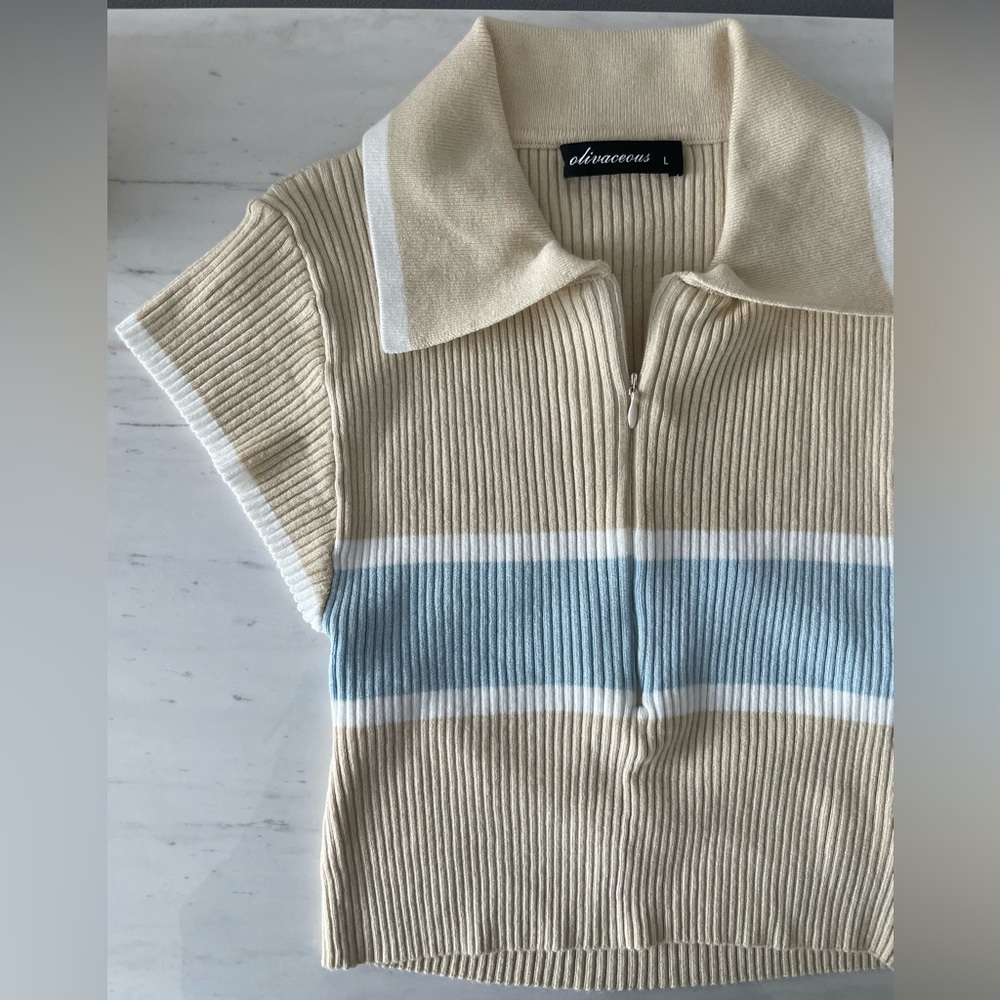 cropped ribbed polo